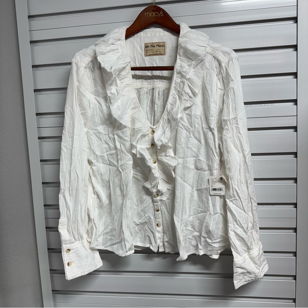 We The Free White Textured Blouse